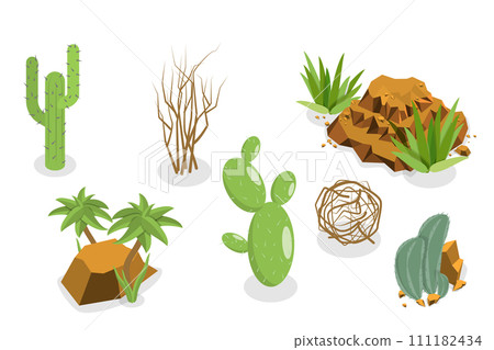 3D Isometric Flat Set of Cactuses 3D Isometric Flat Set of Cactuses 111182434