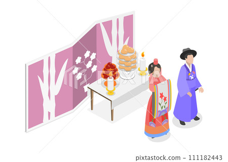 3D Isometric Flat Conceptual Illustration of Korean Wedding 3D Isometric Flat Conceptual Illustration of Korean Wedding 111182443