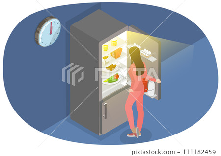 3D Isometric Flat  Conceptual Illustration of Night Snack 111182459