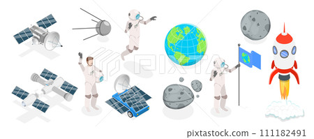3D Isometric Flat Set of Space Elements 3D Isometric Flat Set of Space Elements 111182491