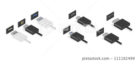 3D Isometric Flat  Set of USB Types 111182499