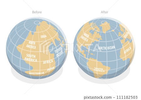 3D Isometric Flat  Conceptual Illustration of Continental Drift 111182503