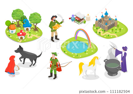 3D Isometric Flat  Set of Fairytale Characters and Items 111182504