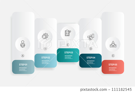 infographics timeline  element business data visualization steps report layout template background with business line icon 5 steps 111182545