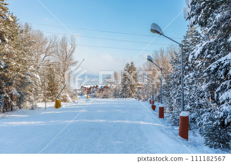 Ski resort Bansko, Bulgaria, gondola ski lift cabins Ski resort Bansko, Bulgaria, gondola ski lift cabins 111182567