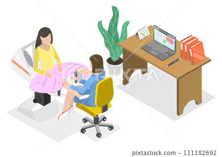 3D Isometric Flat  Conceptual Illustration of Gynecologist, Female Medical Examination 111182692