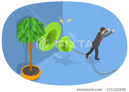 3D Isometric Flat  Conceptual Illustration of Electrical Cord Tripping, Keep Walkways Clear 111182696