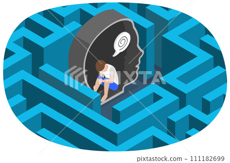 3D Isometric Flat  Conceptual Illustration of Childhood Trauma, Insecurity and Bullying 111182699