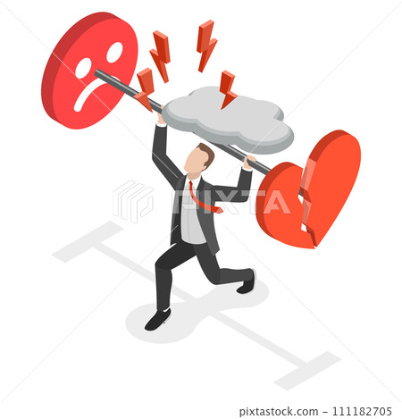 3D Isometric Flat  Conceptual Illustration of Psychological Pressure, Fear of Failure, Afraid of Business Mistake 111182705