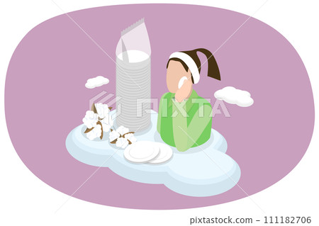 3D Isometric Flat Icon of Cotton Pads, Eco Friendly Products for Skin Care 3D Isometric Flat Icon of Cotton Pads, Eco Friendly Products for Skin Care 111182706