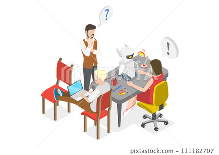 3D Isometric Flat  Conceptual Illustration of Robotics Club, Programming, Engineering and Technical Education 111182707