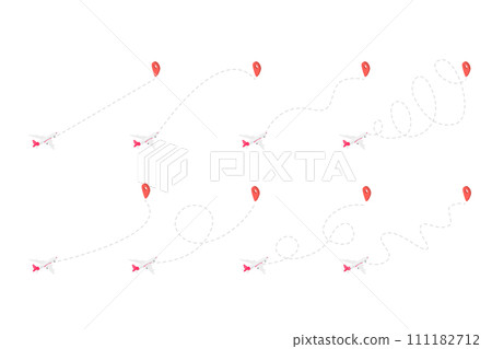 Illustration of Airplane Trajectories Set, Air Travel 111182712