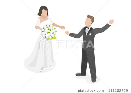 3D Isometric Flat Conceptual Illustration of Wedding Couple, Bride and Groom 3D Isometric Flat Conceptual Illustration of Wedding Couple, Bride and Groom 111182729