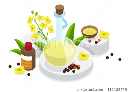 3D Isometric Flat Conceptual Illustration of Canola Oil, Natural and Healthy Nutrition 3D Isometric Flat Conceptual Illustration of Canola Oil, Natural and Healthy Nutrition 111182759
