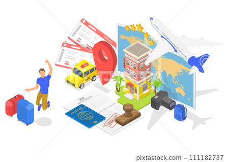 3D Isometric Flat Conceptual Illustration of Visa Application Approving, Traveling Abroad 3D Isometric Flat Conceptual Illustration of Visa Application Approving, Traveling Abroad 111182787