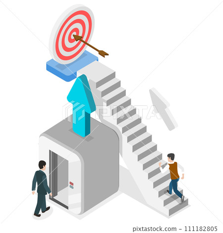 3D Isometric Flat Conceptual Illustration of Elevator To Success, Cheating or Business Advantage 3D Isometric Flat Conceptual Illustration of Elevator To Success, Cheating or Business Advantage 111182805