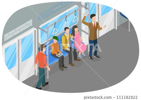 3D Isometric Flat Conceptual Illustration of Public Transport, Persons in Train Interior 3D Isometric Flat Conceptual Illustration of Public Transport, Persons in Train Interior 111182822