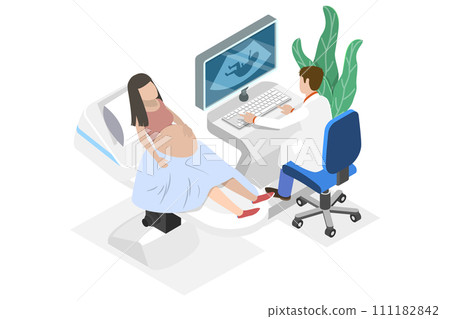 3D Isometric Flat  Conceptual Illustration of Ultrasound Pregnancy Diagnostic, Baby Health Check 111182842