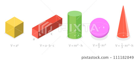 3D Isometric Flat Set of Polygon Formulas, Geometric Shapes 3D Isometric Flat Set of Polygon Formulas, Geometric Shapes 111182849