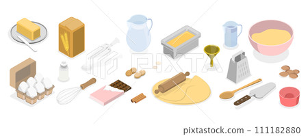3D Isometric Flat Set of Baking Items, Ingredients, Utensils and Tools 3D Isometric Flat Set of Baking Items, Ingredients, Utensils and Tools 111182880