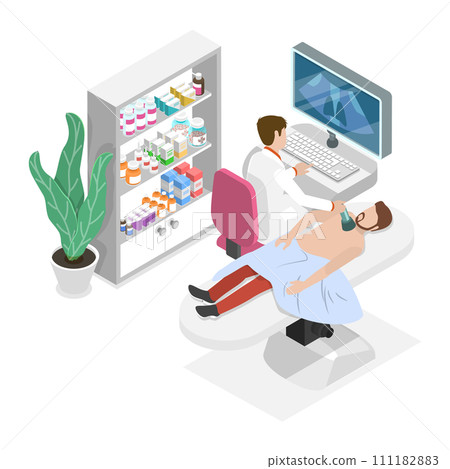 3D Isometric Flat Conceptual Illustration of Ultrasonic Diagnosis Of Thyroid Gland, Ultrasound Examination 3D Isometric Flat Conceptual Illustration of Ultrasonic Diagnosis Of Thyroid Gland, Ultrasound Examination 111182883