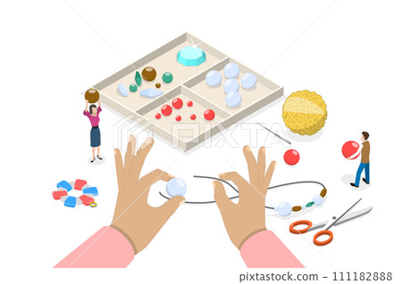 3D Isometric Flat Conceptual Illustration of Making Jewelry, Craft Handmade Hobby 3D Isometric Flat Conceptual Illustration of Making Jewelry, Craft Handmade Hobby 111182888