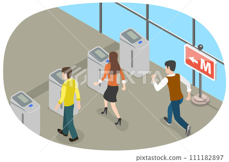3D Isometric Flat Conceptual Illustration of Subway Pass, Access Control Equipment 3D Isometric Flat Conceptual Illustration of Subway Pass, Access Control Equipment 111182897