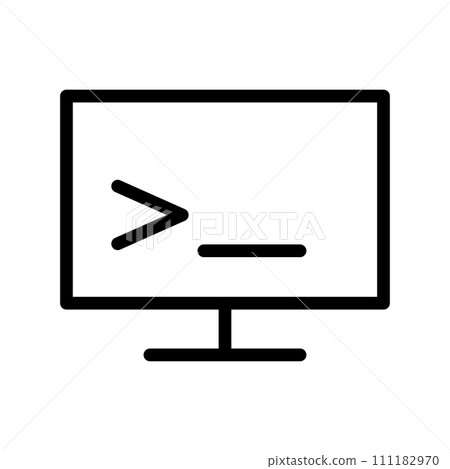 Vector black line icon write program code on a computer isolated on white background 111182970