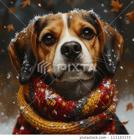 AI-generated content. Beagle Cartoonish in the Snow 111183155