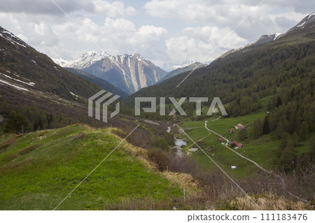 Landscape in Binnatal or Binntal valley near Halsensee lake in Valais Switzerland. 111183476
