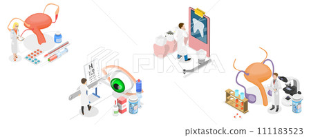 3D Isometric Flat  Set of Gynecologist, Dentist, Optometrist And Andrologist, Healthcare and Medicine 111183523