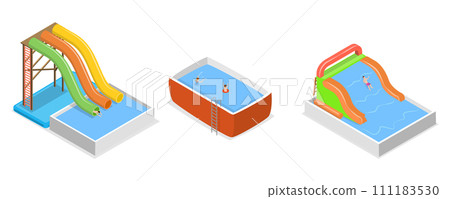 3D Isometric Flat Set of Aquapark Scenes, Summer Fun at Pool 3D Isometric Flat Set of Aquapark Scenes, Summer Fun at Pool 111183530