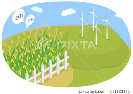 3D Isometric Flat Conceptual Illustration of Corn Plants Field For Biodiesel, Alternative Fuel Source 3D Isometric Flat Conceptual Illustration of Corn Plants Field For Biodiesel, Alternative Fuel Source 111183531
