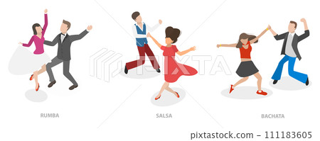 3D Isometric Flat  Set of Dancing People, Salsa, Rumba and Bachata 111183605
