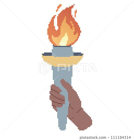 Pixel art Hand holding a torch. Sport symbol, flat vector illustration design. 111184314