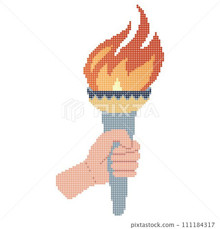 Pixel dot art Hand holding a torch. Sport symbol, flat vector illustration design. 111184317