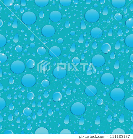 Rain drops of different shapes on turquoise background seamless pattern Rain drops of different shapes on turquoise background seamless pattern 111185187