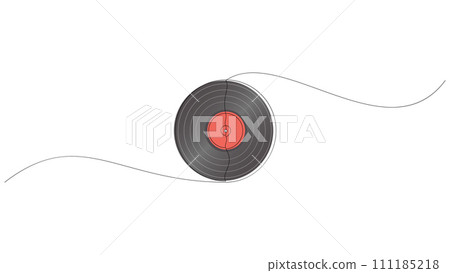 Vinyl audio record continuous line drawing. Vintage LP disk drawn in one line art style. Vector illustration. Vinyl audio record continuous line drawing. Vintage LP disk drawn in one line art style. Vector illustration. 111185218