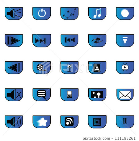 Set of 25 different blue media buttons 111185261