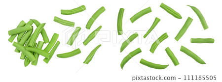 Green beans isolated on a white background , Top view. Flat lay Green beans isolated on a white background , Top view. Flat lay 111185505