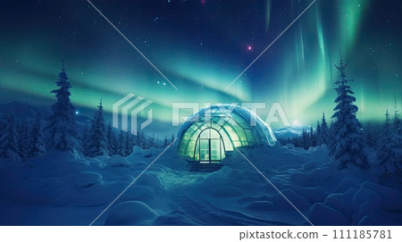 AI-generated content. Igloo building from the snow with winter snowy scenery 111185781