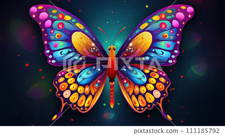 AI-generated content. Macro detail to colorful butterfly on the flower as illustration, nature concept 111185792