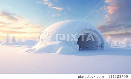 AI-generated content. Igloo building from the snow with winter snowy scenery 111185799