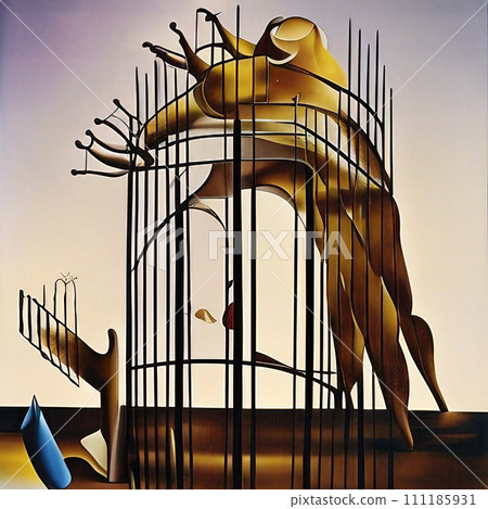 AI-generated content. Painting of a Man in a Cage. Generative AI. 111185931