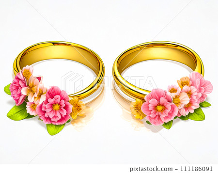 Wedding rings isolated on white background. Valentine's days, greetings cards congratulations Wedding rings isolated on white background. Valentine's days, greetings cards congratulations 111186091