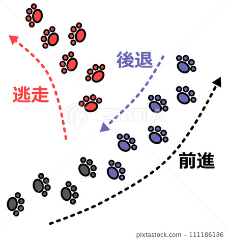 Illustrated explanation of an animal stopping its footprints in order to disturb its pursuers 111186186