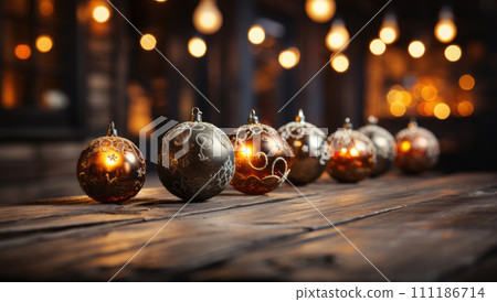 AI-generated content. Christmas decoration on wooden background AI-generated content. Christmas decoration on wooden background 111186714