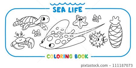 Sea theme. Big coloring book set. Kids vector 111187073