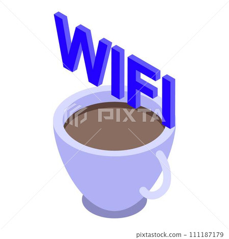 Free wifi zone coffee cup icon. Isometric of free wifi zone coffee cup vector icon for web design isolated on white background Free wifi zone coffee cup icon. Isometric of free wifi zone coffee cup vector icon for web design isolated on white background 111187179
