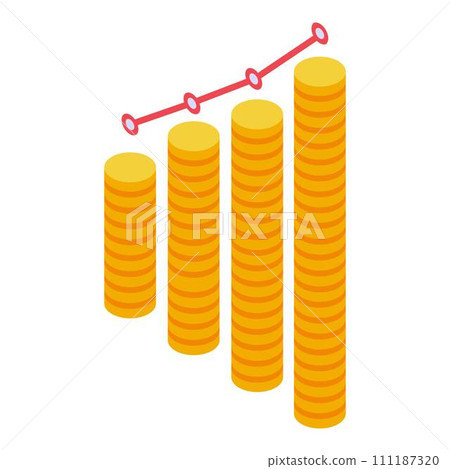 Monetization coins graph icon. Isometric of monetization coins graph vector icon for web design isolated on white background 111187320